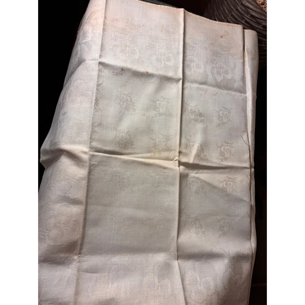 Vintage Damask Floral Napkins Set of 5 White Fair Condition Stained Floral Print